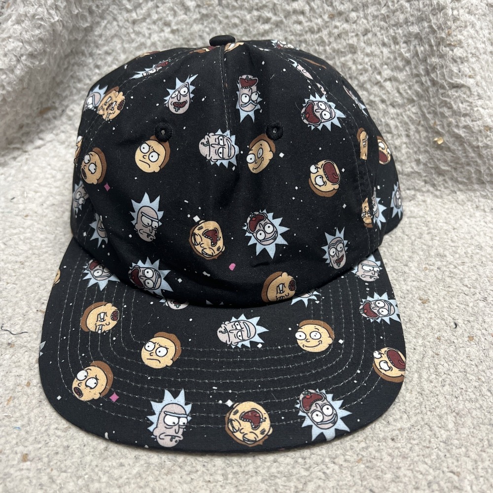 Rick & Morty Hat Cap Snap Back Black All Over Print Flat Bill Cartoon Network